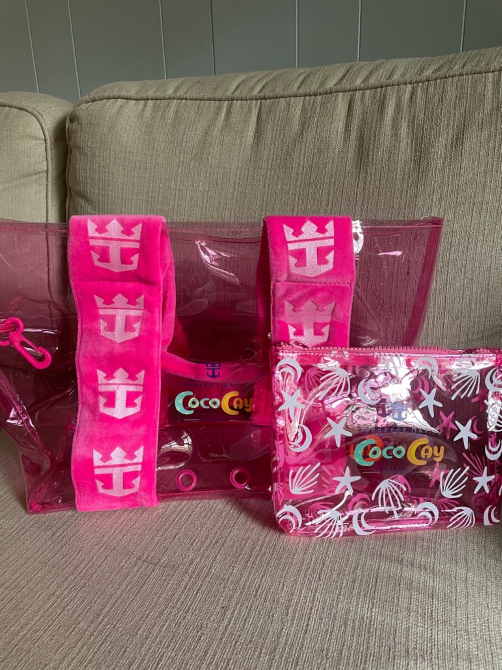 Royal Caribbean Perfect Day in Coco Cay Clear Pink Tote with Matching Pouch